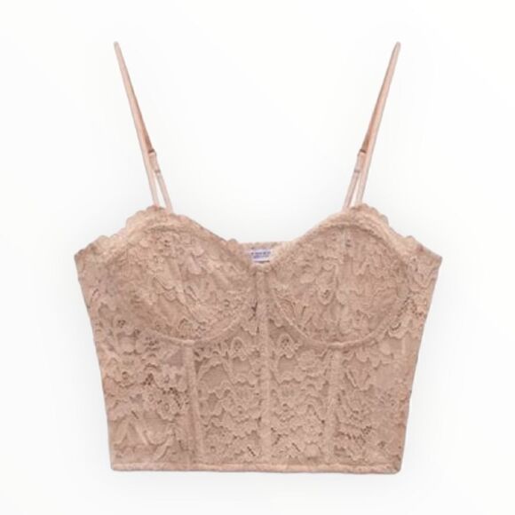 ZARA | Beige-Pink | LACE CORSET STYLE TOP - Picture 2 of 9